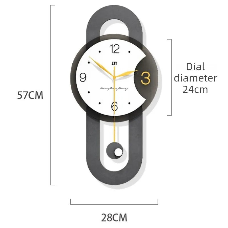Modern Silent Pendulum Wall Clock – Minimalist Gray 57×28cm Decorative Wall Clock Axl