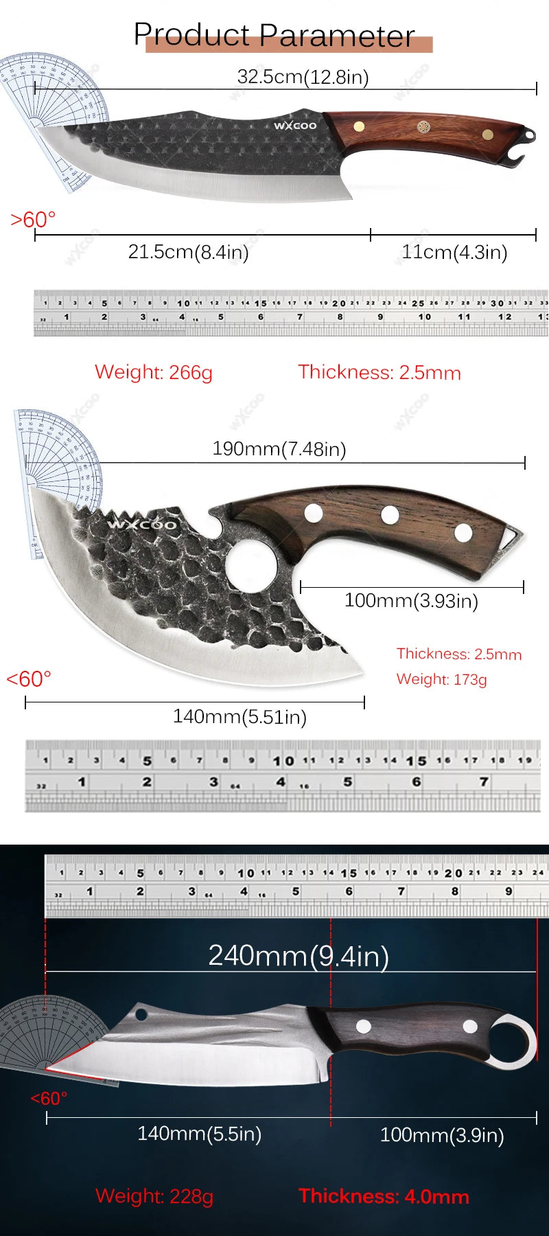 WXCOO High Carbon Forged Meat Cleaver & Chef Knife Set Kitchen Knife Set Axl