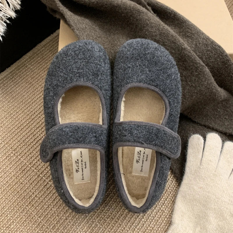 Women's Plush-Lined Cotton Flat Shoes – Warm Mary Janes Women's Flat Shoes Axl GRAY 40