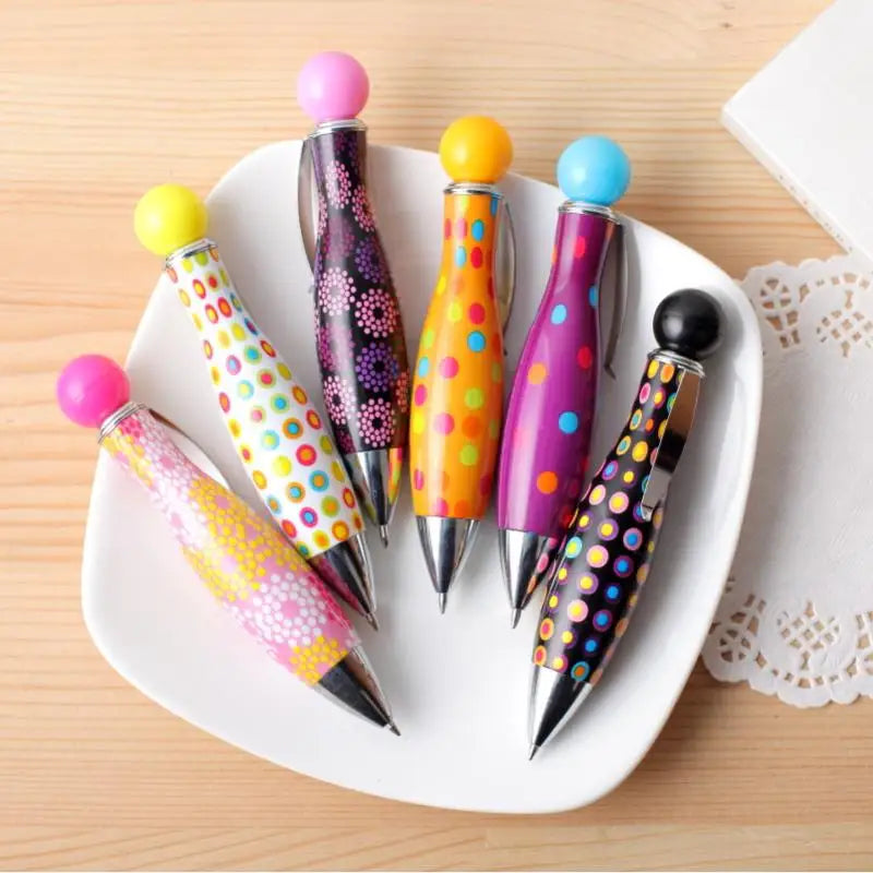 Mini Boho Bowling Shape Ballpoint Pen – Dot Flower Print Novelty Ballpoint Pen Axl