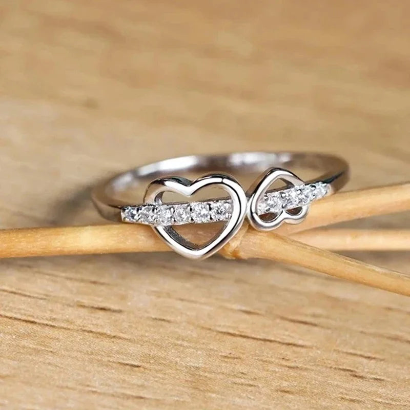 Huitan Double Heart Ring – Cubic Zirconia Women's Fashion Ring Fashion Ring Axl T0415 9