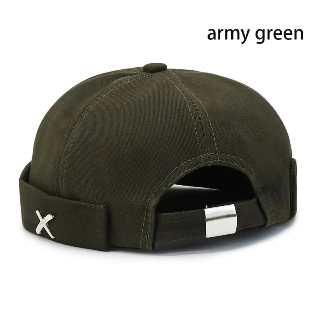 Vintage Washed Cotton Brimless Docker Cap – Unisex Dome Hat Brimless Docker Cap Axl army green