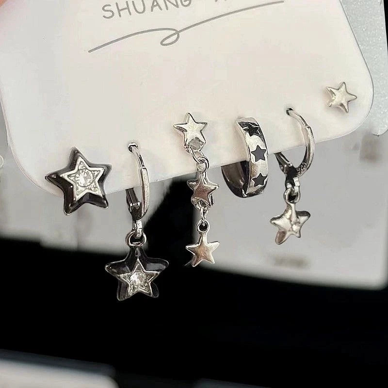 6-Piece Goth Punk Crystal Drop Earrings – Y2K Aesthetic Set Drop Earrings Set Axl A1