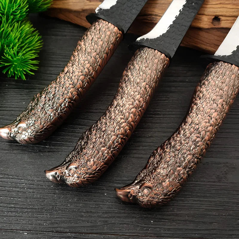 Hand-Forged Eagle Head Cleaver – Hammered Pattern Kitchen Knife Kitchen Cleaver Knife Axl