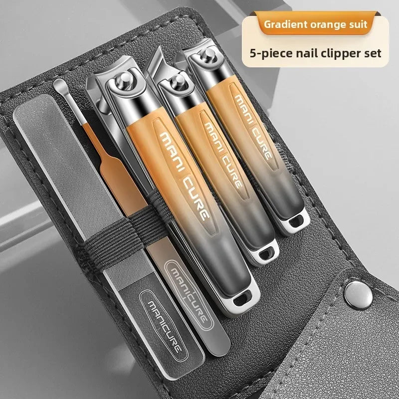 Stainless Steel Nail Clipper Kit – Manicure & Pedicure Set Nail Care Kit Axl New5Set-Gradient Ora