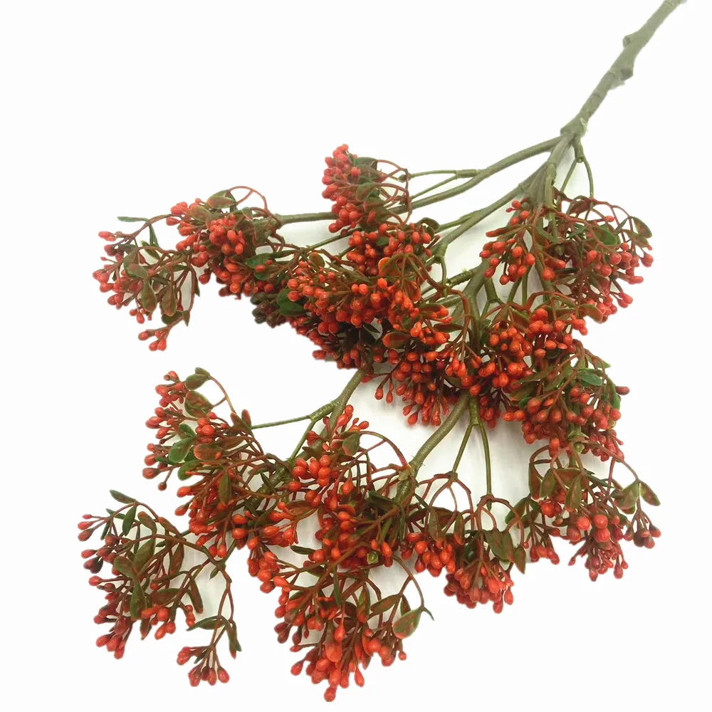 Faux Milan Berry Branch Stem – 3 Forks Artificial Flower Artificial Floral Stem Axl Red