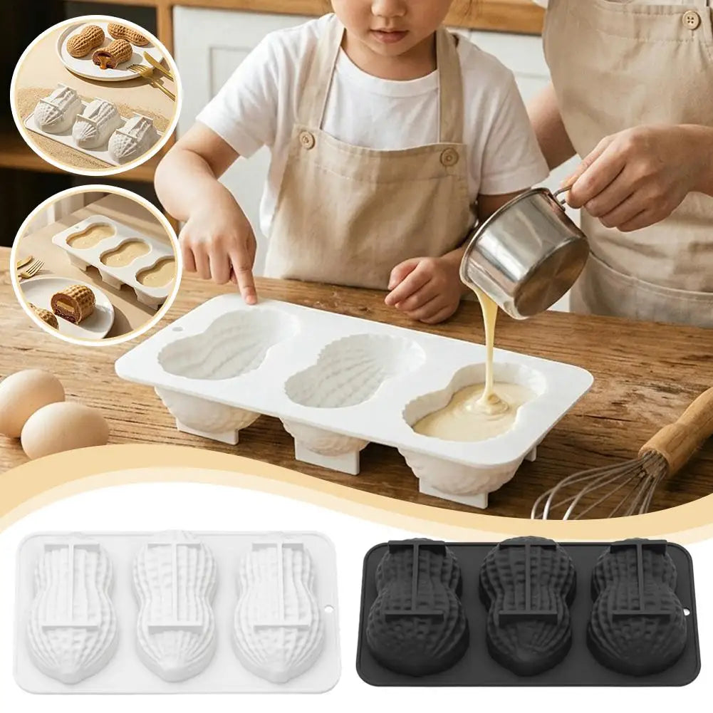 3-Cavity Peanut Silicone Mold – Non-Stick Dessert & Cake Tray Silicone Baking Mold Axl