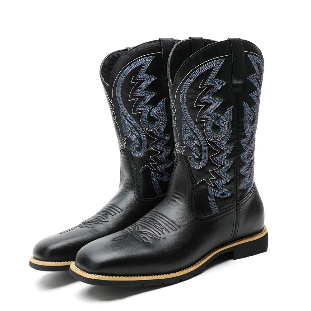 Men's Embroidered Cowboy Boots – Wide Toe High-Top Riding Men's Cowboy Boots Axl