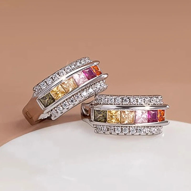 Huitan Princess CZ Hoop Earrings – Colorful & White Cubic Zirconia CZ Hoop Earrings Axl