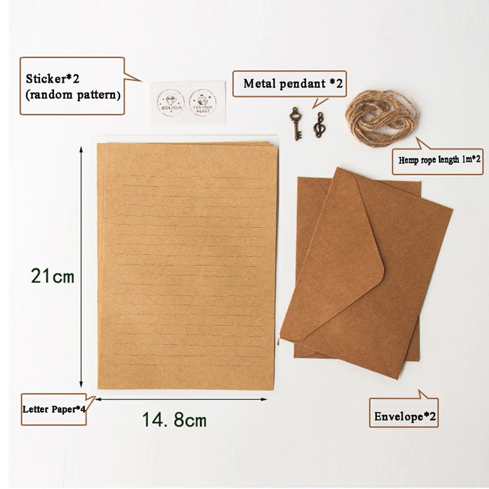 Vintage Kraft Paper Envelope Set | European Letter Writing Kit Stationery Writing Set Axl style10