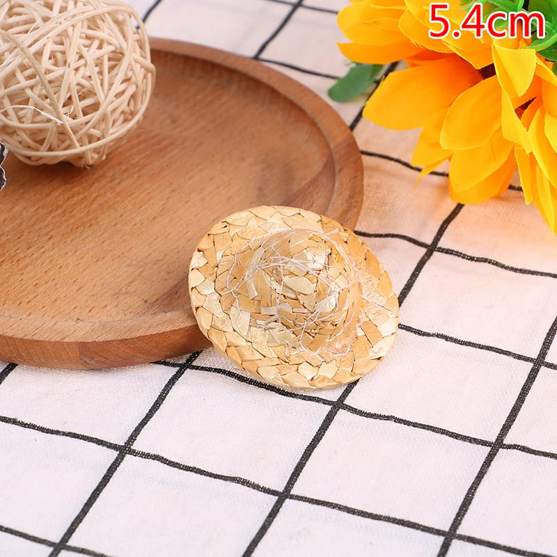 2pcs Mini Hand-Woven Straw Hats – Doll & DIY Craft Accessories Doll Accessories Axl 5.4cm