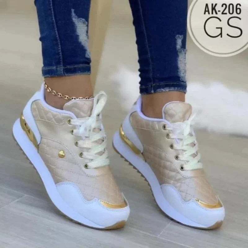 Women's Lightweight Mesh Sneakers – Lace-Up Flat Shoes Mesh Flat Sneakers Axl Beige 43