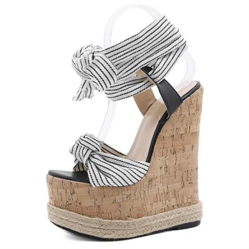 Women's Platform Wedge Sandals – High Heel Ankle Strap Open Toe Platform Wedge Sandals Axl White 42