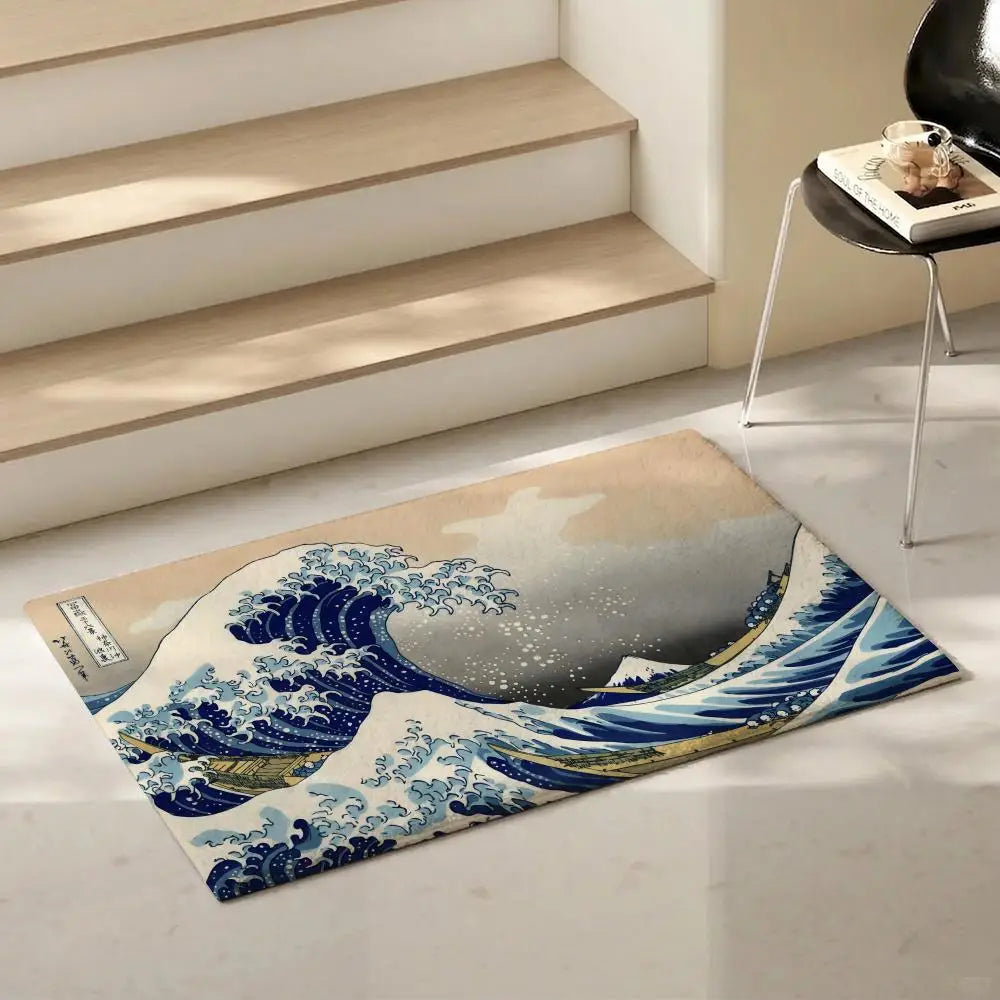 Great Wave off Kanagawa Flannel Floor Mat | Non-Slip Doormat Decorative Floor Mat Axl