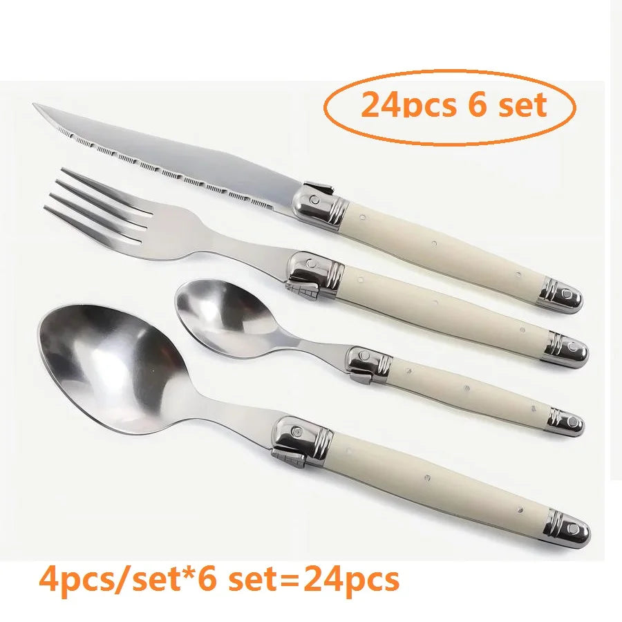 Laguiole Ivory White Stainless Steel Cutlery Set 4/6/24 Pcs Flatware Cutlery Set Axl B 24pcs 6 set
