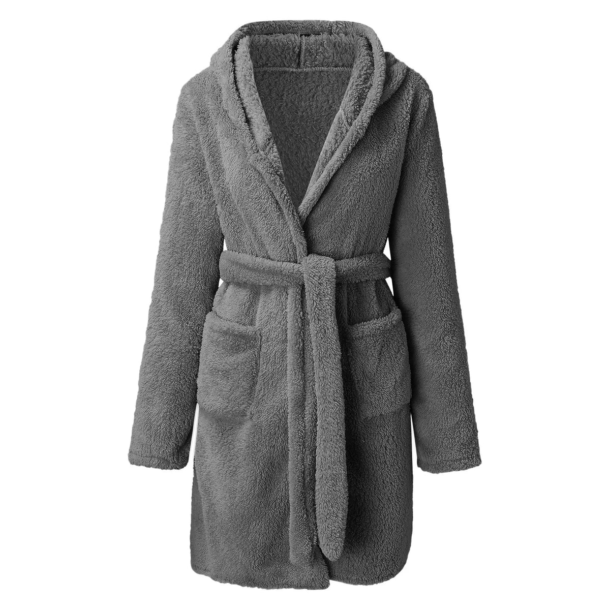 Women's Hooded Fuzzy Fleece Robe – Cozy Kimono Bathrobe Hooded Fleece Robe Axl Grey 5XL
