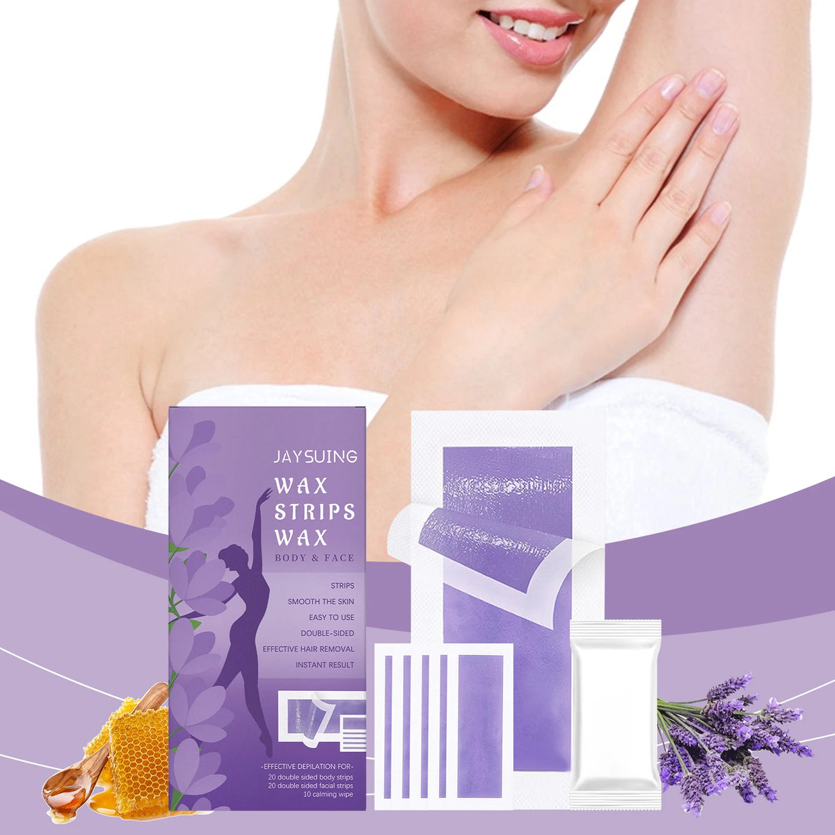 Face & Body Wax Strips Kit – 20 Body + 20 Facial + 10 Wipes Hair Removal Wax Strips Axl