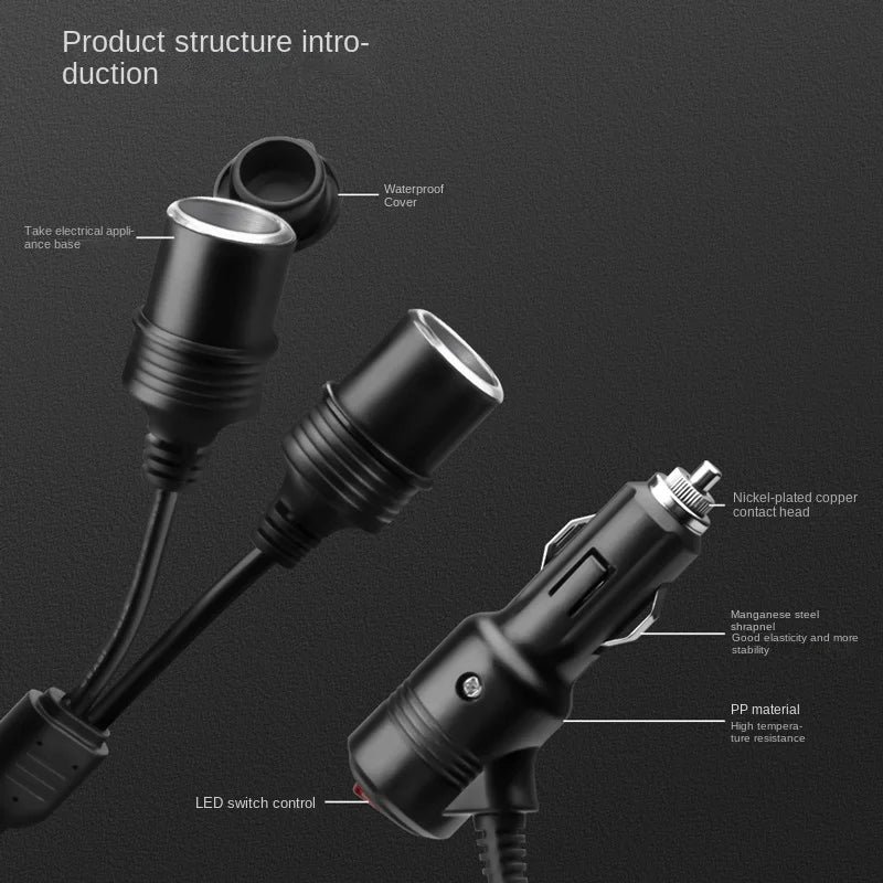 3-in-1 Car Lighter Splitter 180W 12V/24V Fast Charger Adapter Car Power Adapter Axl
