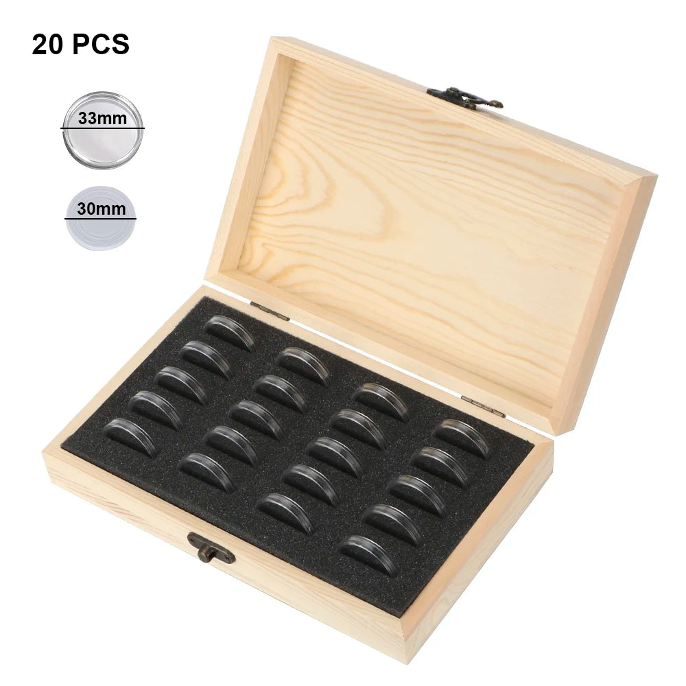 Wooden Coin Storage Box – Adjustable 20–100 Slot Collector Case Coin Collection Case Axl 20PCS