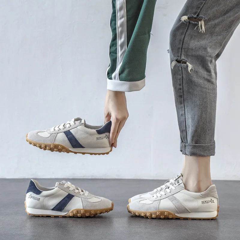 Women's Flat Lace-Up Casual Sneakers – Soft PU White Shoes Women's Casual Sneakers Axl