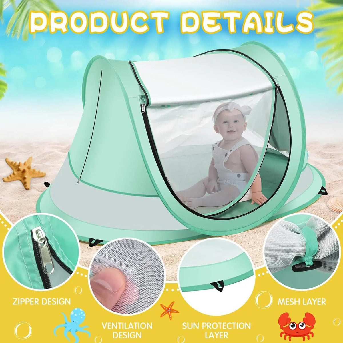 Kids Pop-Up Beach Tent UPF 50+ UV Shade Dome for Toddlers Kids Pop-Up Tent Axl