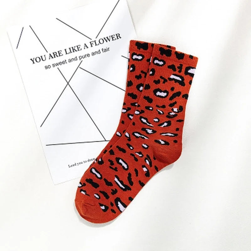 Leopard Print Crew Socks – Unisex Cotton Hip Hop Style Crew Socks Axl orange