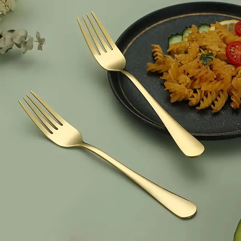 8-Piece Golden Dinner Fork Set – Stainless Steel, Dishwasher Safe Flatware Fork Set Axl