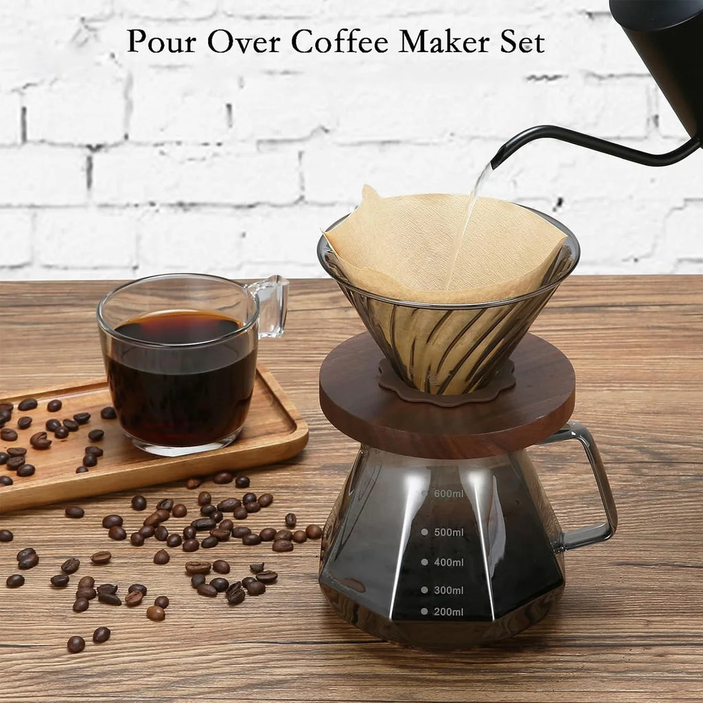 Leeseph Pour Over Coffee Maker – Walnut Handle & Glass Lid 13.5/20oz Pour Over Coffee Maker Axl
