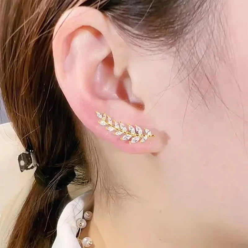 Huitan Leaf Stud Earrings with Cubic Zirconia | Women's Jewelry Stud Earrings Axl