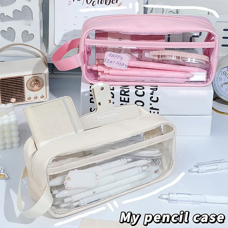 Transparent Waterproof Pencil Case – Large Capacity PVC Pen Bag Pencil Case Axl