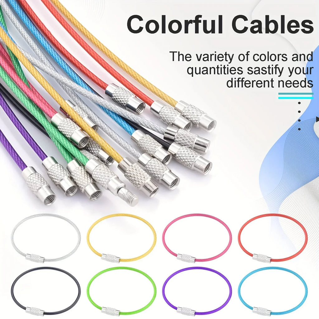 10-Pack Stainless Steel Cable Wire Keychains & Luggage Tag Loops Cable Wire Keychains Axl