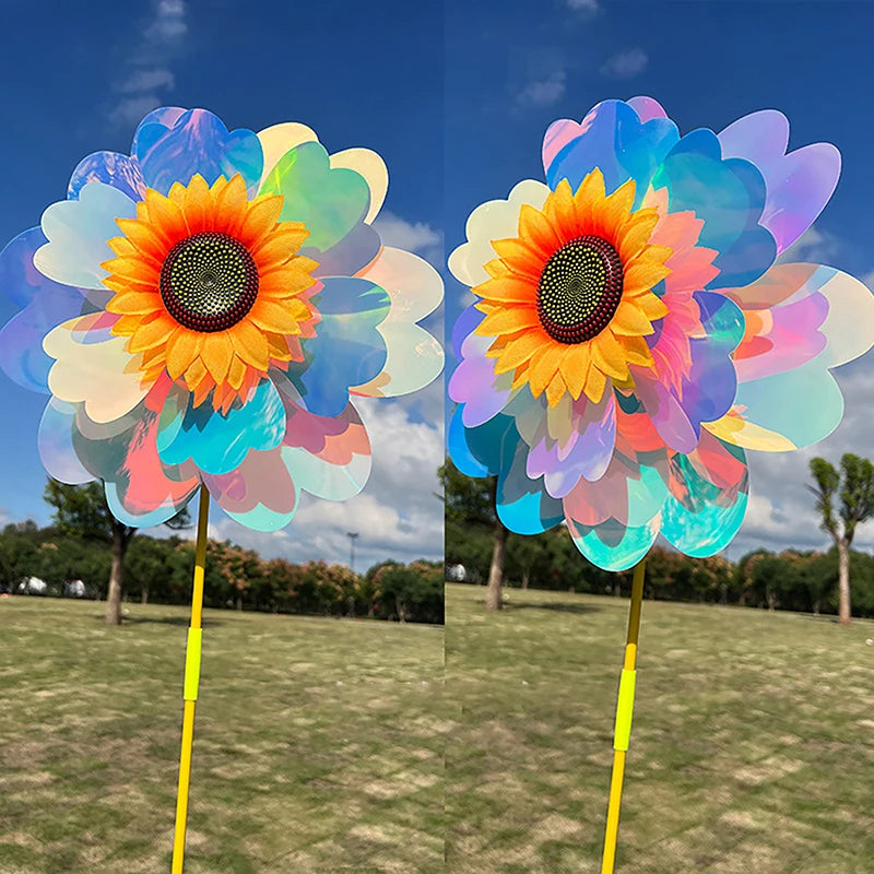 Double Layered Sunflower Wind Spinner – Garden Lawn Stake Garden Wind Spinner Axl