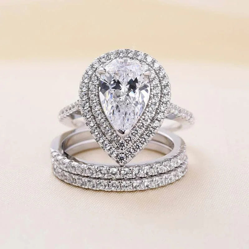 Huitan Pear CZ Bridal Ring Set – Silver Engagement Rings Bridal Ring Set Axl