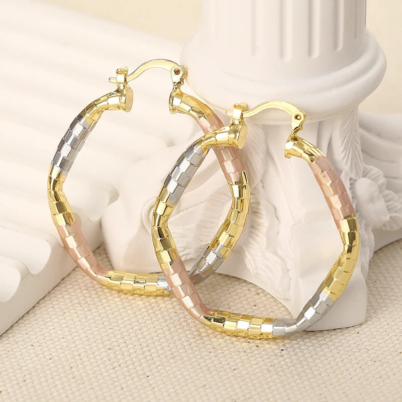 Huitan Three-Tone Metallic Hoop Earrings – Women's Fashion Hoop Earrings Axl E4490