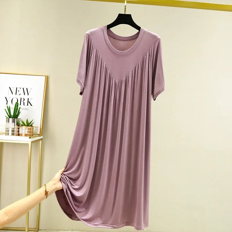Women's Modal Nightgown – Loose Short-Sleeve Summer Night Dress Women's Nightgown Axl purplre L