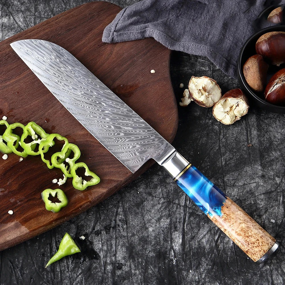 67-Layer Damascus Steel Santoku Knife – Sharp Kitchen Knife Damascus Kitchen Knife Axl