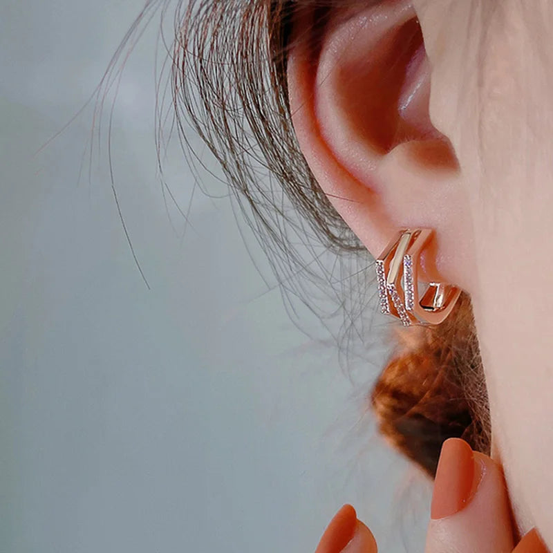 Huitan Rose Gold Geometric Hoop Earrings – Cubic Zirconia Hoop Earrings Axl