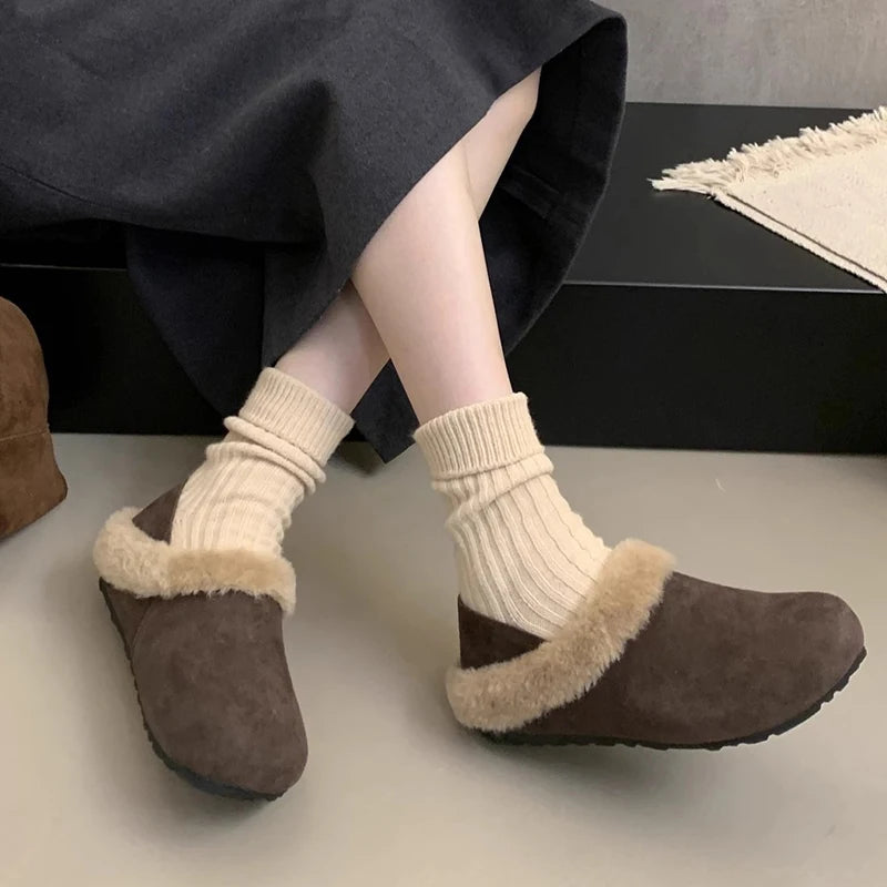 Women's Retro Faux Suede Fur-Lined Slip-On Flats | Winter Shoes Women's Slip-On Flats Axl