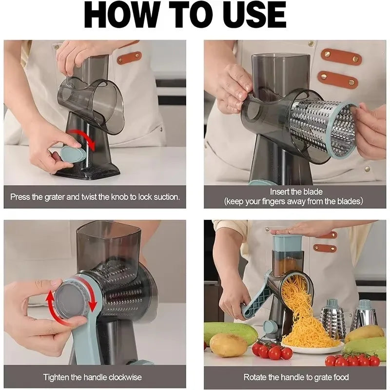 KEMORELA 3-in-1 Rotary Cheese Grater with Container & Slicer Rotary Cheese Grater Axl