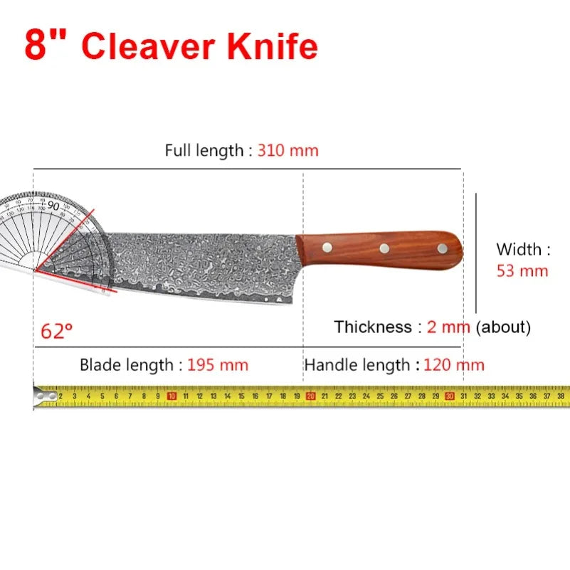 Damascus Chef Knife – Sharp Wood Handle Kitchen Cleaver 19.5cm Chef Knife Axl