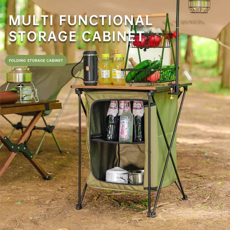 Folding Outdoor Camp Cabinet – Oxford Cloth BBQ Storage Table Folding Camp Cabinet Axl