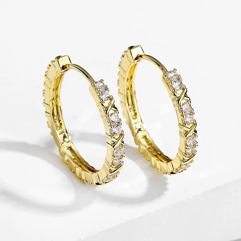 Huitan Gold Hoop Earrings – Cubic Zirconia Circle Earrings Hoop Earrings Axl E3071