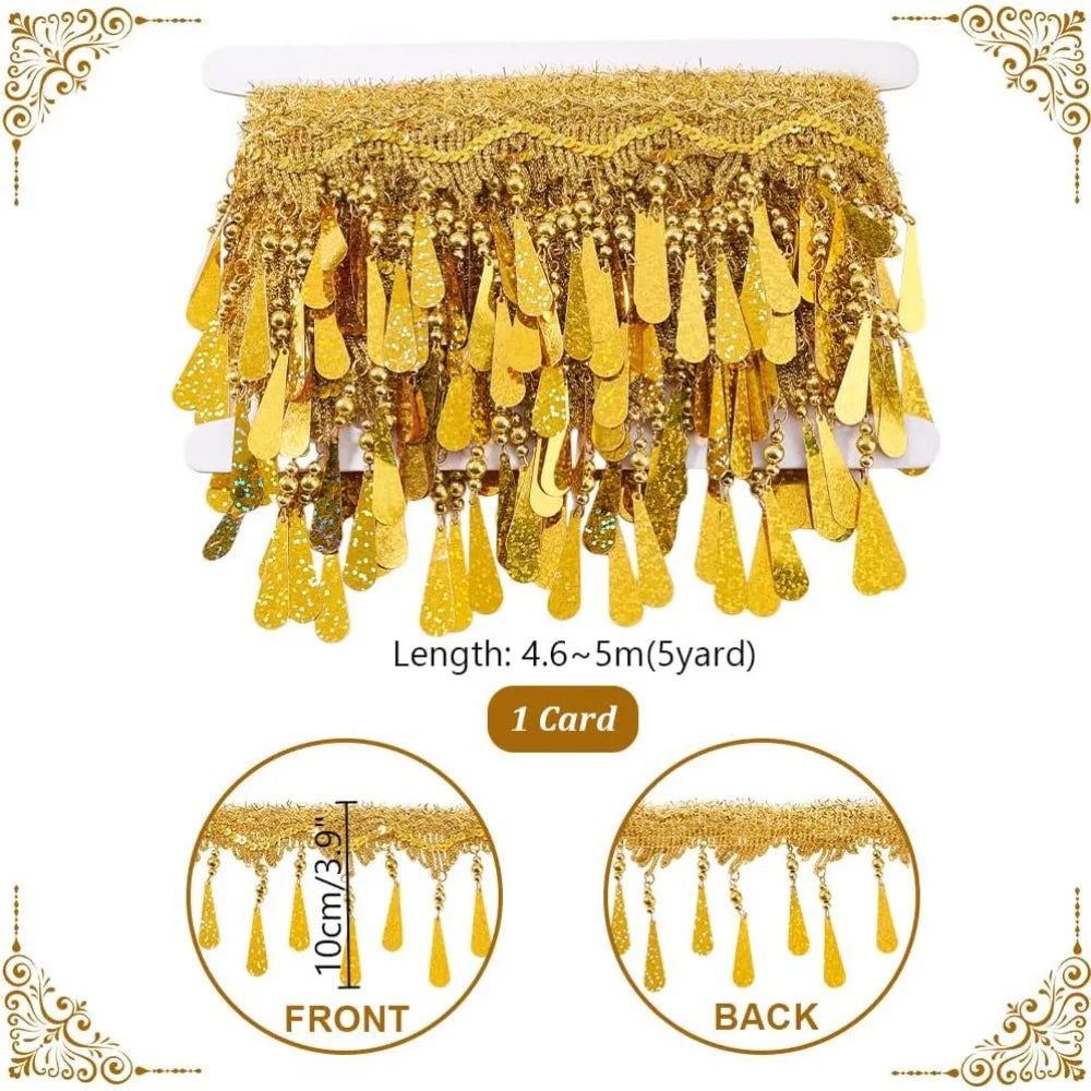 Polyester Tassel Glitter Lace Trim Bead Fringe Ribbon 4.6–5 Yds Tassel Fringe Trim Axl