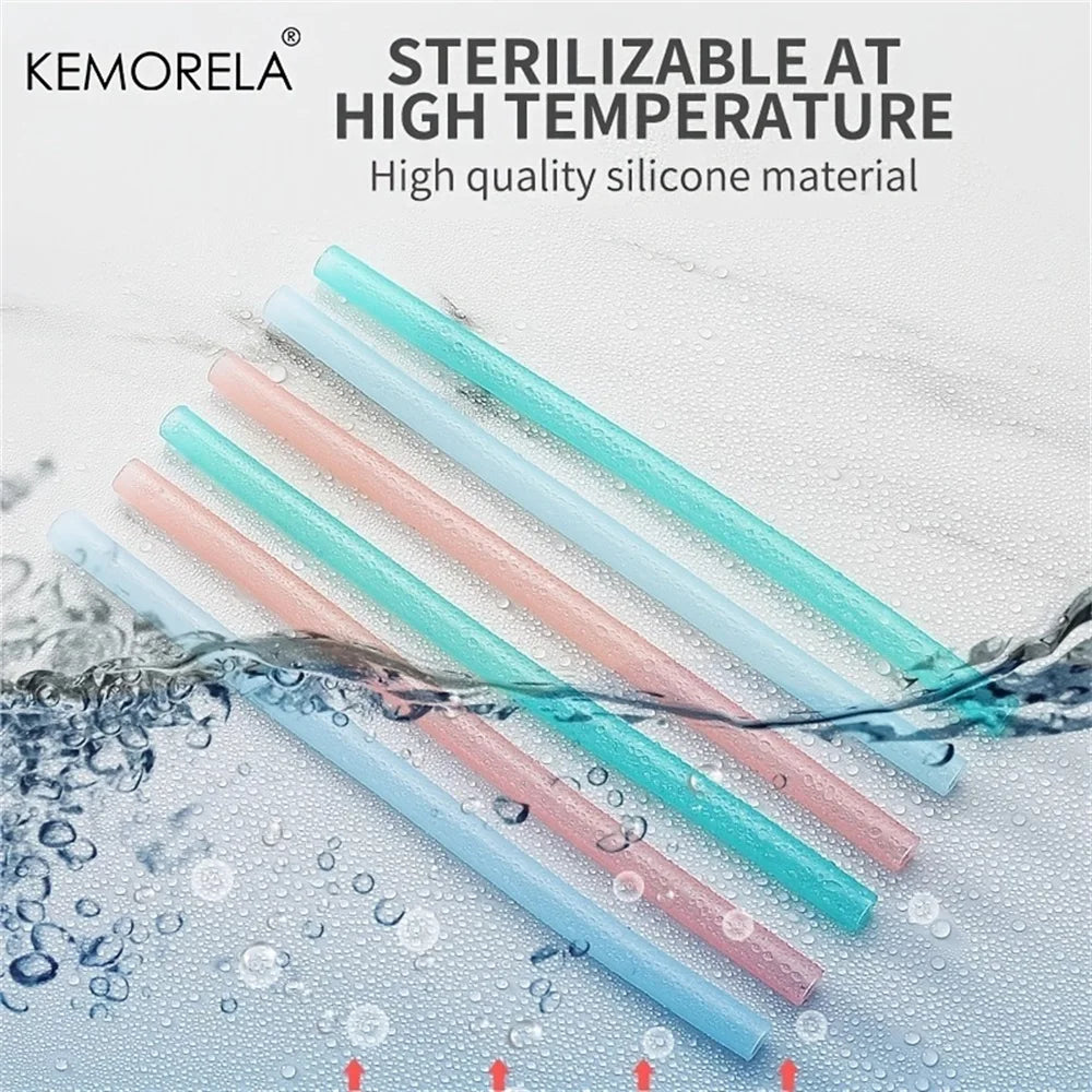 KEMORELA 6-Pack Reusable Silicone Straws with Cleaning Brush Reusable Drinking Straws Axl