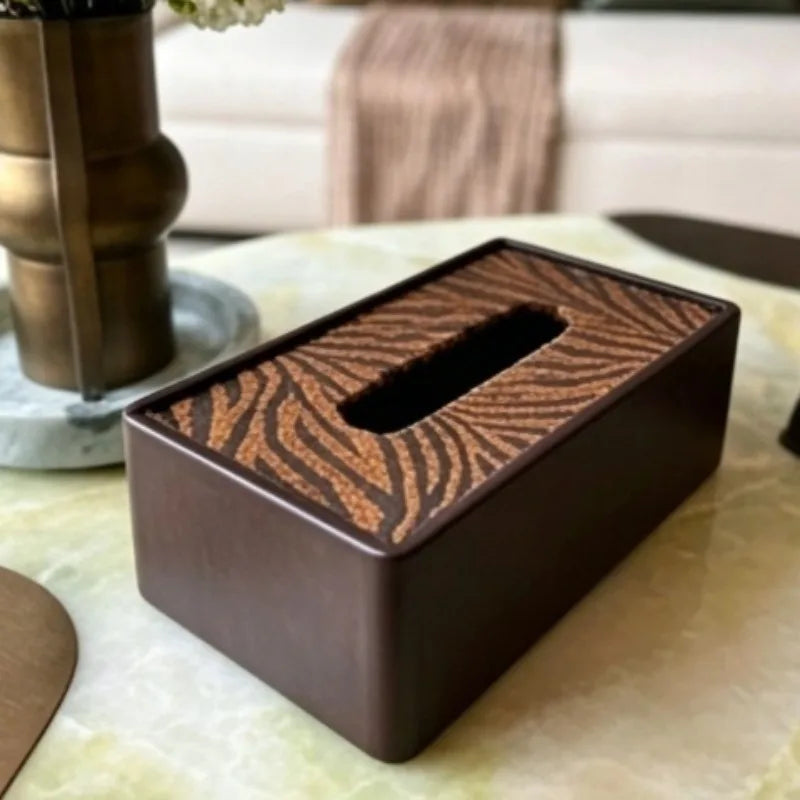 Vintage Wooden Tissue Box – Luxury Wood & Leather Napkin Case Tissue Box Holder Axl