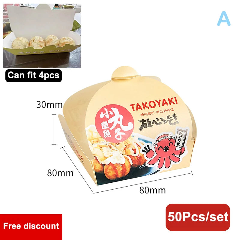 50-Pack Takoyaki Boxes – Disposable Octopus Ball Packaging Disposable Food Box Axl Other 50pcs box of 4pcs A
