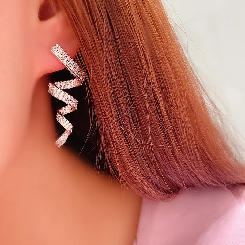 Huitan Ribbon Drop Earrings – Sparkling CZ Long Dangle Drop Dangle Earrings Axl