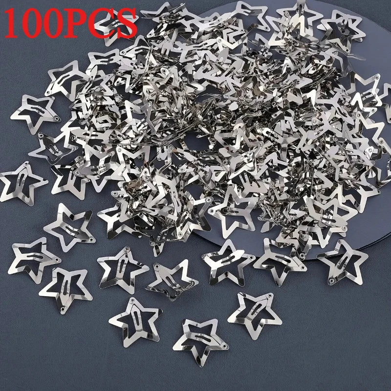 Silver Star Hair Clips – Metal Snap Barrettes for Girls & Women Hair Clip Barrettes Axl sliver-100pcs