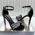 Women's Rhinestone Crystal High Heel Sandals – Ankle Strap High Heel Sandals Axl black 8cm 36