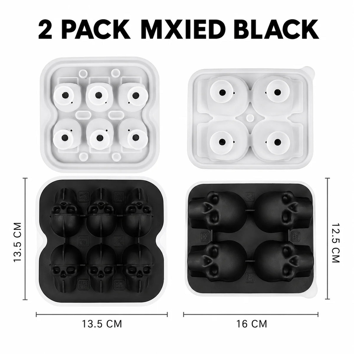 3D Skull Silicone Ice Cube Mold – Whiskey & Halloween Cocktails Silicone Ice Mold Axl 2 Pack Mxied Black